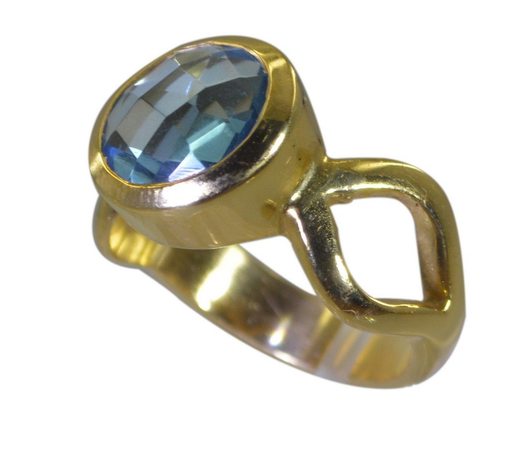 Riyo Blue  Gold Plated Blue Topaz CZ Ring good gemstone wholesale jewelry GPRBTC