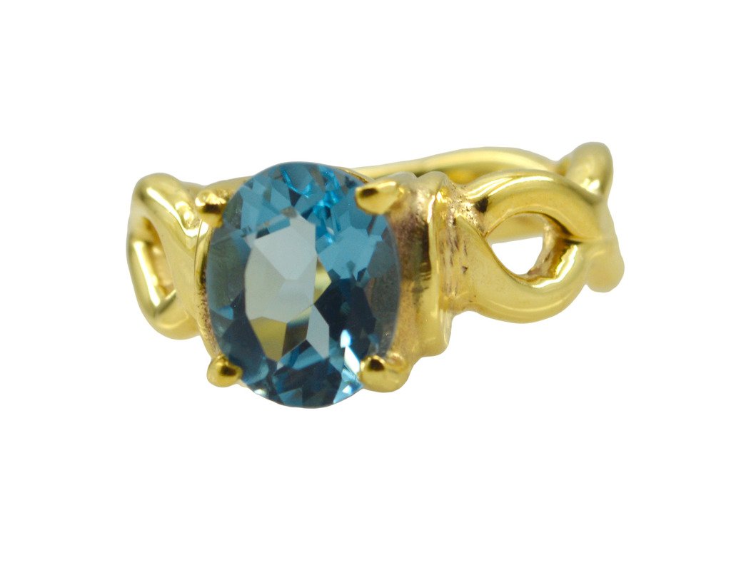 Riyo A Blue Topaz Cz  18kt Gold Plated Smoky Ring Gprbtcz60-92112