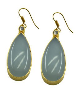 Riyogems A Blue Chalcedony Copper 18kt Gold Plated Textured Earring L 2.5in Gpeb