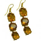 Riyogems Yellow Citrine Cz Copper 18kt Gold Plated Flexible Earring L 2.5in Gpec