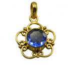 Riyogems A Blue Sapphire Cz Copper 18kt Gold Plated Trendsetting Pendant L 1.5in
