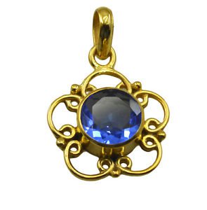 Riyogems A Blue Sapphire Cz Copper 18kt Gold Plated Trendsetting Pendant L 1.5in