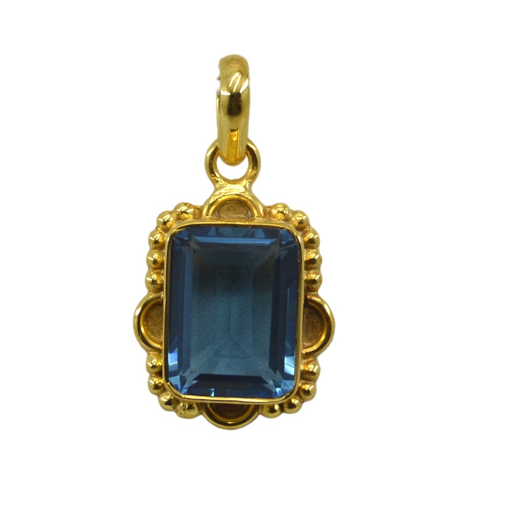 Riyogems A Blue Topaz Cz Copper 18kt Gold Plated Textured Pendant L 1.5in Gppbtc
