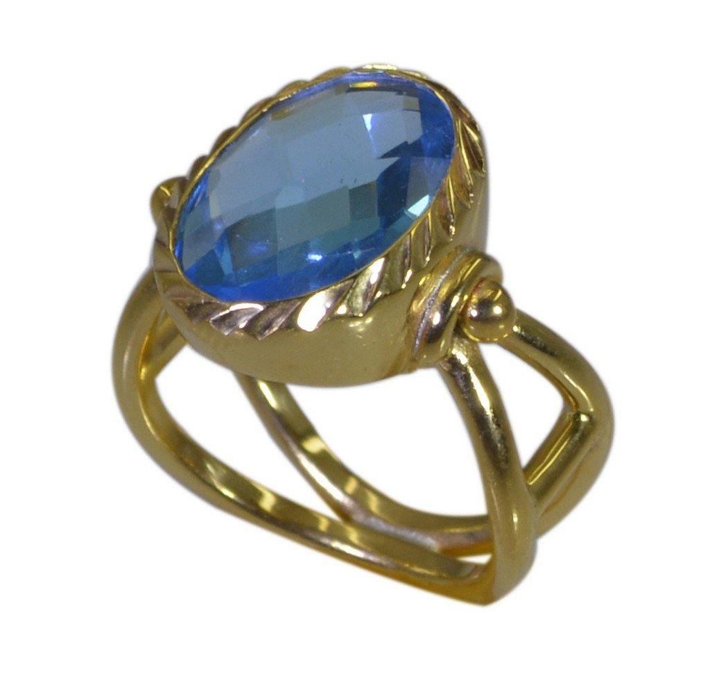 Riyo Blue  Gold Plated Blue Topaz CZ Ring mesmeric gemstone handmade jewelry GPR