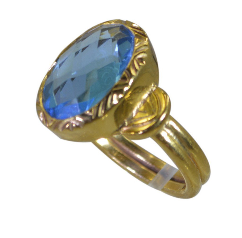 Riyo Blue  Gold Plated Blue Topaz CZ Ring splendidstatuesque gemstone jewelry de