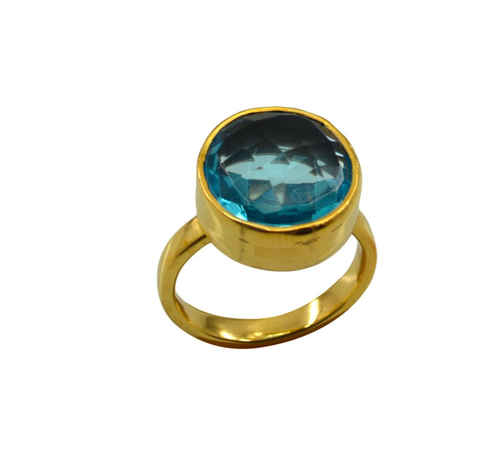 Riyo A Blue Topaz Cz  18kt Gold Plated Solid Ring Gprbtcz60-92140