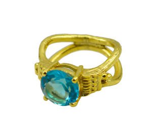Riyo A Blue Topaz Cz  18kt Gold Plated Striking Ring Gprbtcz70-92116