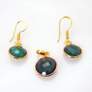 Riyo Green Onyx 18c Ygold Plating Pendant Earring Set L 1.2in Gpsgon-30002