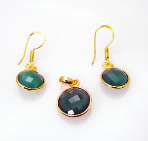 Riyo Green Onyx 18c Ygold Plating Pendant Earring Set L 1.2in Gpsgon-30002