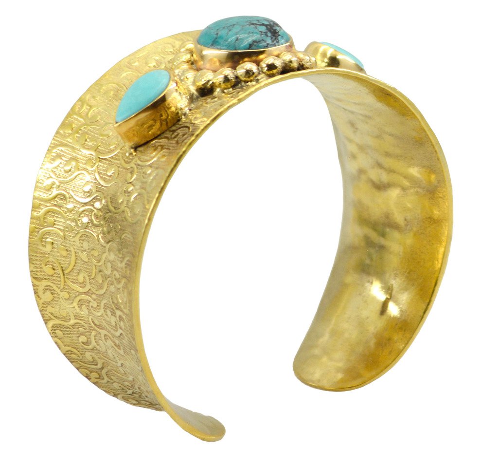 Riyo A Turquoise  18kt Gold Plated Preppy Bangle W 1.25in Gpbmul-52031