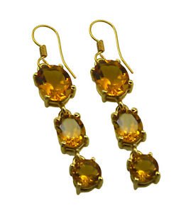 Riyogems Golden Citrine Cz Copper 18kt Gold Plated Flawless Earring L 2.5in Gpec