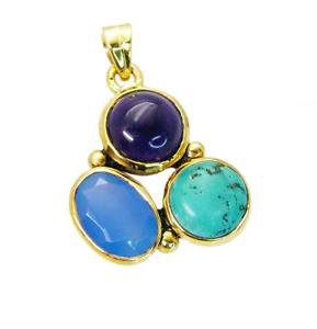Riyogems Multi Turquoise 18 Ct Graduated Pendant L 1.5in Gppmul-52024
