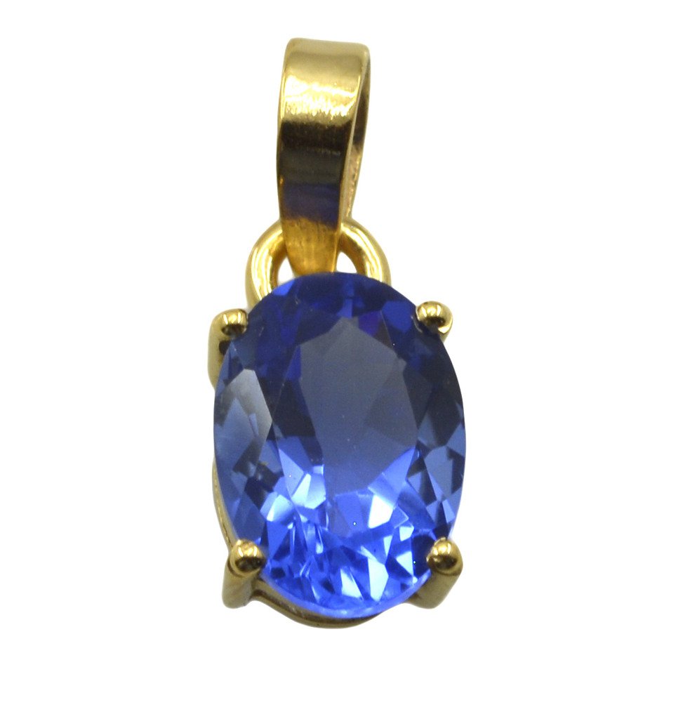 Riyogems A Blue Sapphire Cz Copper 18kt Gold Plated Tiny Pendant L 1.25in Gppbsc