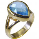 Riyo Blue  Gold Plated Blue Topaz CZ Ring excellent funky handmade jewelry GPRBT