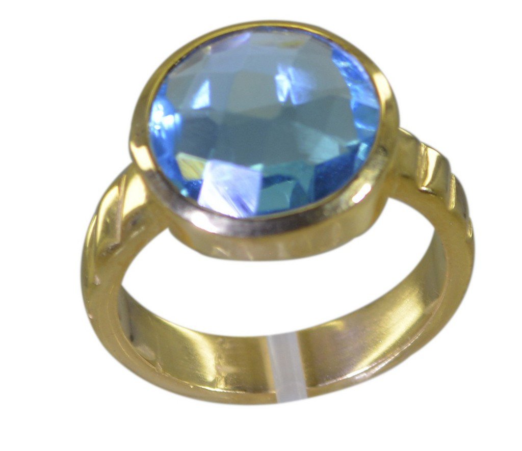 Riyo Blue  Gold Plated Blue Topaz CZ Ring bonny gemstone jewelry supplies GPRBTC