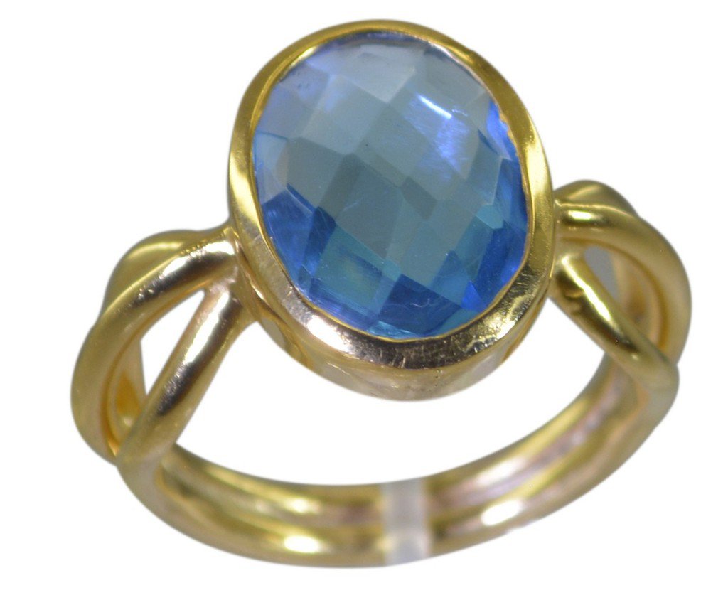 Riyo Blue  Gold Plated Blue Topaz CZ Ring teasing gemstone jewelry online GPRBTC