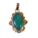 Riyogems Green Onyx 18.Kt Base Matel Ethnic Pendant L 1.2in Gppgon-30035