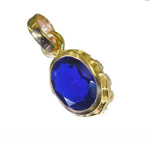 Riyogems Blue Sapphire Cz Gold Plated Costume Formal Pendant L 1.5in Gppbscz-900