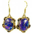 Riyogems Turquoise Rhodium Plate Spring Hoop Earrings L 1.5in Gpetur-82049