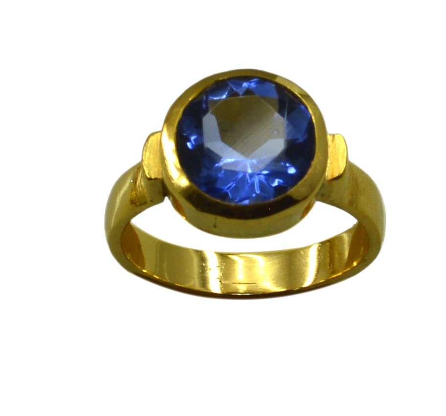 Riyo A Blue Saphire Cz  18kt Gold Plated Rough Cut Ring Gprbscz75-90041