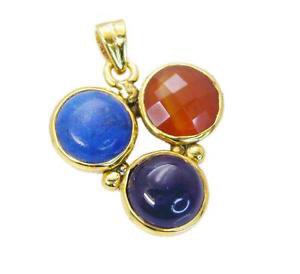 Riyogems Multi Lapis 18c Ygold Plating Jasmine Pendants L 1.5in Gppmul-52038