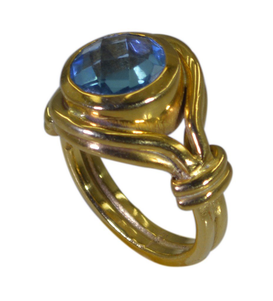 Riyo Blue  Gold Plated Blue Topaz CZ Ring ideal funky handmade jewelry GPRBTCZ75