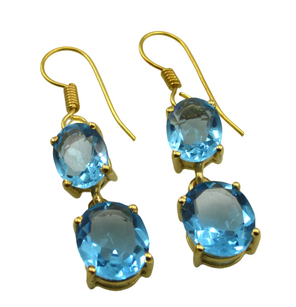 Riyogems A Blue Topaz Cz Copper 18kt Gold Plated Timeless Earring L 1.5in Gpebtc