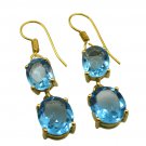 Riyogems A Blue Topaz Cz Copper 18kt Gold Plated Timeless Earring L 1.5in Gpebtc