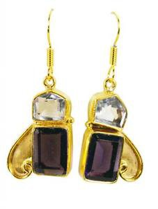 Riyogems Crystal Amethyst Cz 18-Kt Gold Platings Chandelier Earrings L 1.5in Gpe