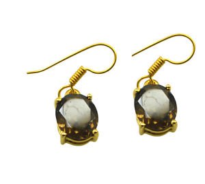 Riyogems Brown Smoky Quartz Copper 18kt Gold Plated Professional Earring L 1.25i
