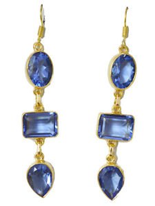 Riyogems A Blue Sapphire Cz Copper 18kt Gold Plated Resistant Earring L 2.5in Gp