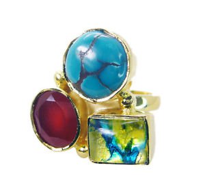 Riyo  Turquoise 18 Kt Gold Plated Purity Ring Jewelry Sz 7 Gprmul7-52054