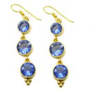Riyogems A Blue Sapphire Cz Copper 18kt Gold Plated Wear Anywhere Earring L 2.25