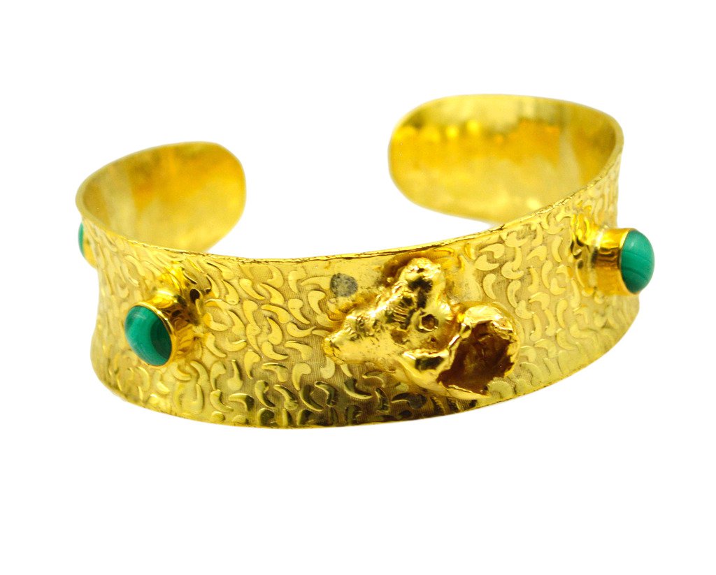 Riyo   Gemstone  18kt Gold Plated  Faceted Bangle W 0.75in Gpbmul-52021