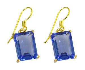 Riyogems A Blue Sapphire Cz Copper 18kt Gold Plated Womens Earring L 1.5in Gpebs