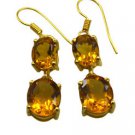 Riyogems Yellow Citrine Cz Copper 18kt Gold Plated Wrapped Earring L 1.5in Gpeci