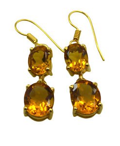 Riyogems Yellow Citrine Cz Copper 18kt Gold Plated Wrapped Earring L 1.5in Gpeci