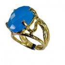 Riyo Blue Chalcedony 18k Y Gold Plate Aqiq Ring Sz 7 Gprbch7-8052