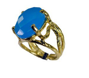 Riyo Blue Chalcedony 18k Y Gold Plate Aqiq Ring Sz 7 Gprbch7-8052
