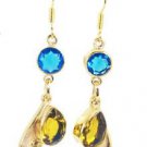 Riyogems Blue Topaz Citrine Cz 18 Kt Y.G. Plated Antique Earrings L 1.5in Gpemul