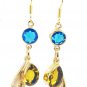 Riyogems Blue Topaz Citrine Cz 18 Kt Y.G. Plated Antique Earrings L 1.5in Gpemul