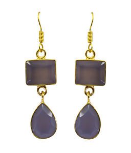 Riyogems A Purple Chalcedony Copper 18kt Gold Plated Pre Formed Earring L 2.25in