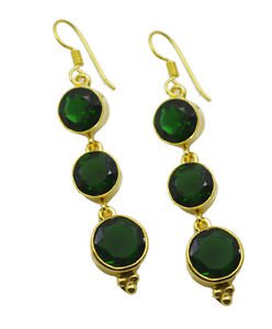 Riyogems Green Emerald Cz Copper 18kt Gold Plated Toe Earring L 2.5in Gpeemcz-96