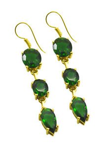 Riyogems Green Emerald Cz Copper 18kt Gold Plated Hinged Earring L 2.5in Gpeemcz