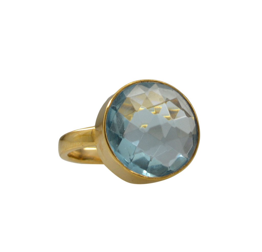 Riyo A Blue Topaz Cz  18kt Gold Plated Smooth Ring Gprbtcz70-92141