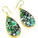 Riyogems Turquoise Gold Plated India Fashion Earrings L 2.2in Gpetur-82010