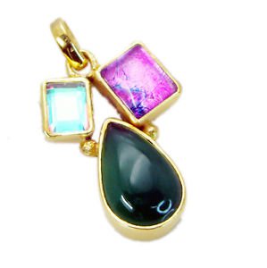 Riyogems Multi Green Onyx 18 Ct Gold Plating Cinderella Pendant L 1.5in Gppmul-5