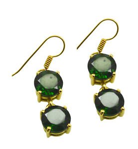 Riyogems Green Emerald Cz Copper 18kt Gold Plated Hypoallergenic Earring L 1.5in