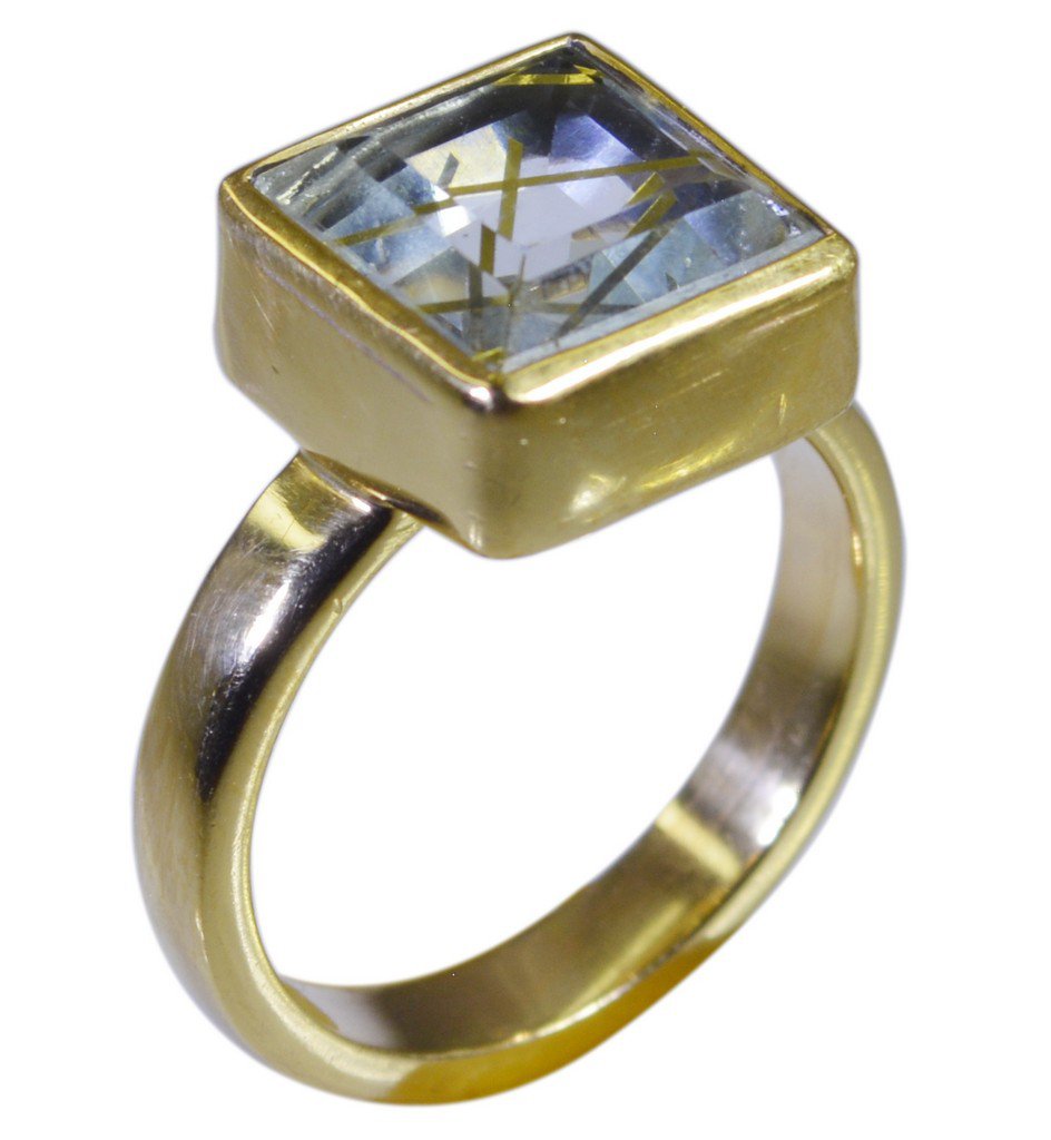 Riyo Multi Gold Plated Rutile Quartz CZ Ring excellent handmade natural stone je