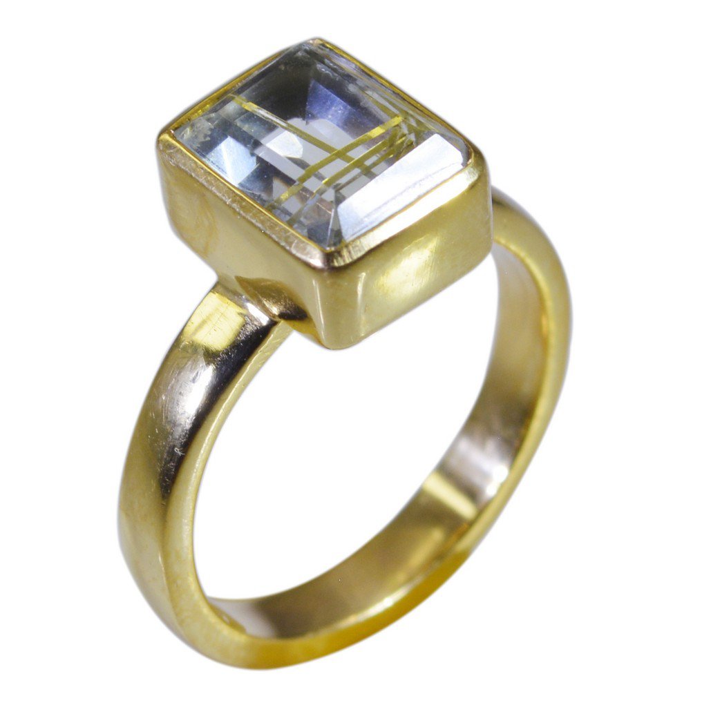 Riyo Multi Gold Plated Rutile Quartz CZ Ring classy handmade jewelry stores GPRR
